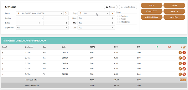 Time clock time card that works with Paychex Flex.